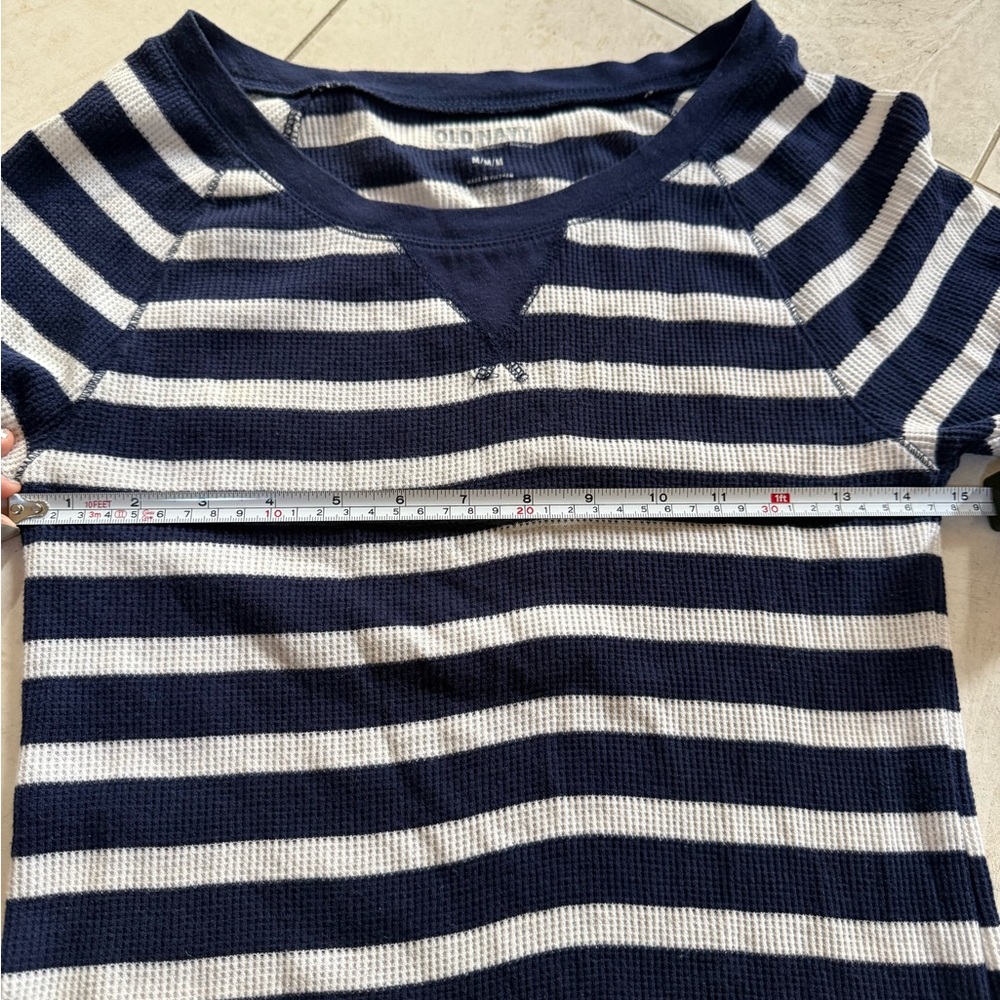 Old Navy Blue White Striped Cotton Top Size M Long Sleeve Casual Shirt - Picture 4 of 5